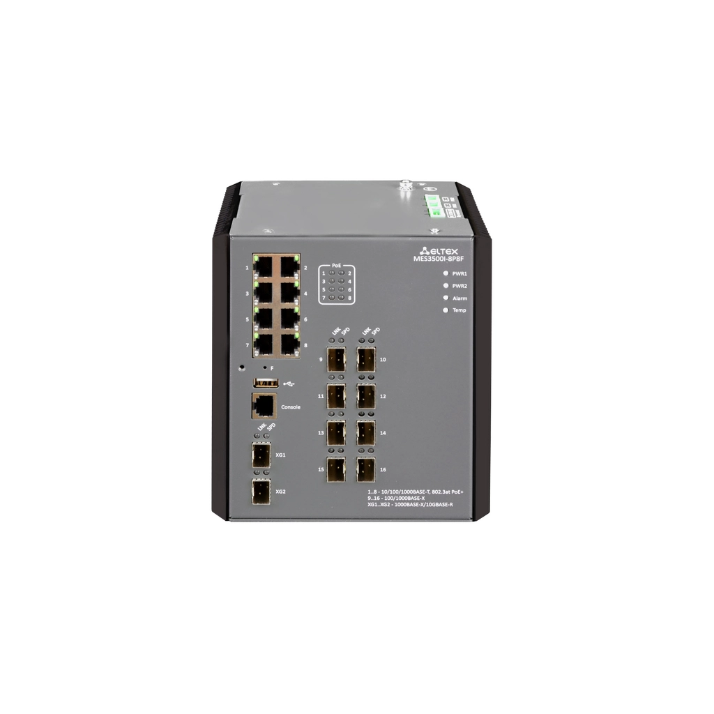 Eltex MES3500I-8P8F Eltex | Промышленный коммутатор 8 портов 1G PoE/PoE+, 8 портов 1G SFP и 2 порта 10G SFP+