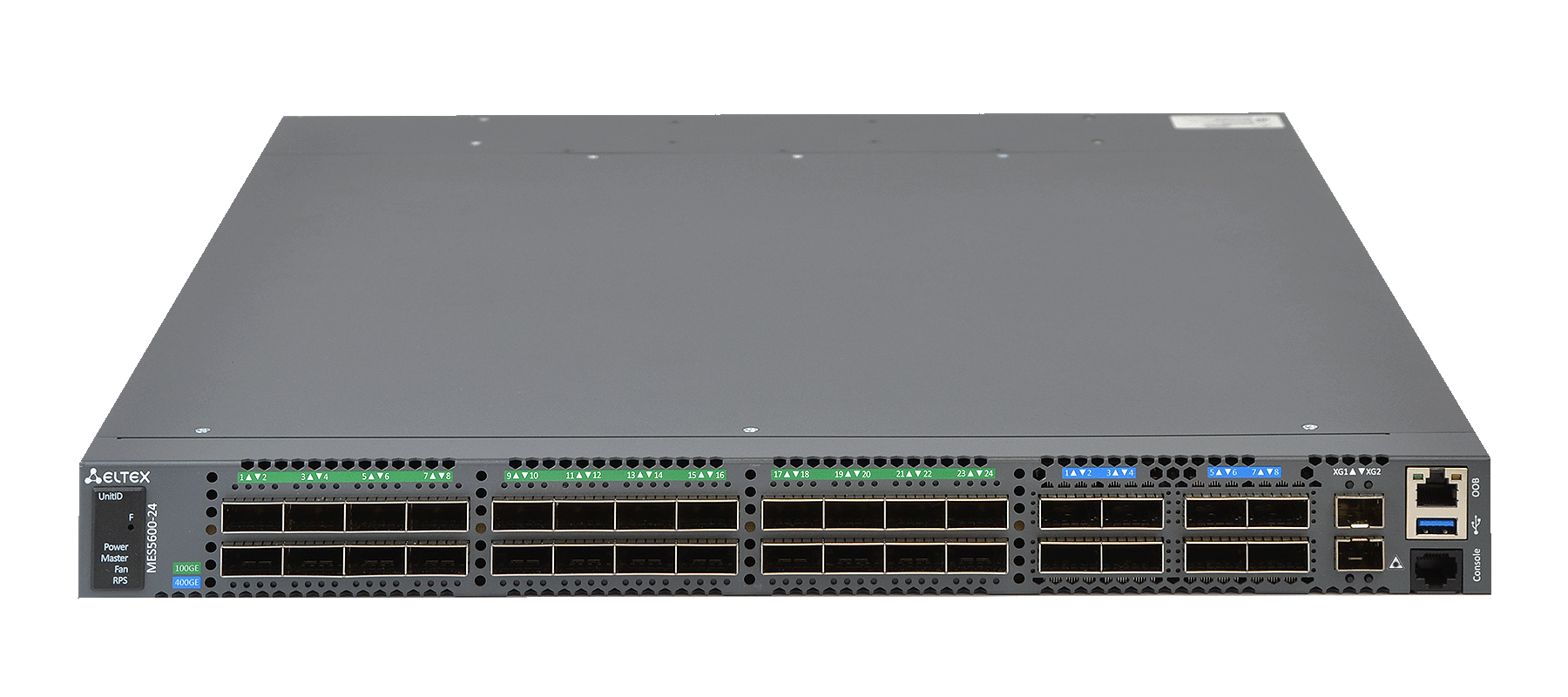 Eltex MES5600-24 Eltex | Коммутатор 24x100G QSFP28, 8x400G QSFP56-DD, 2x10G SFP+
