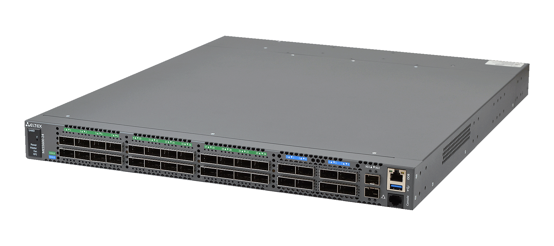 Eltex MES5600-24 Eltex | Коммутатор 24x100G QSFP28, 8x400G QSFP56-DD, 2x10G SFP+