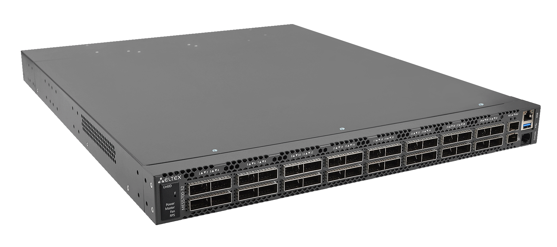 Eltex Коммутатор Eltex MES5700-32: 32 порта 400G QSFP56-DD, 2 порта 10G SFP+